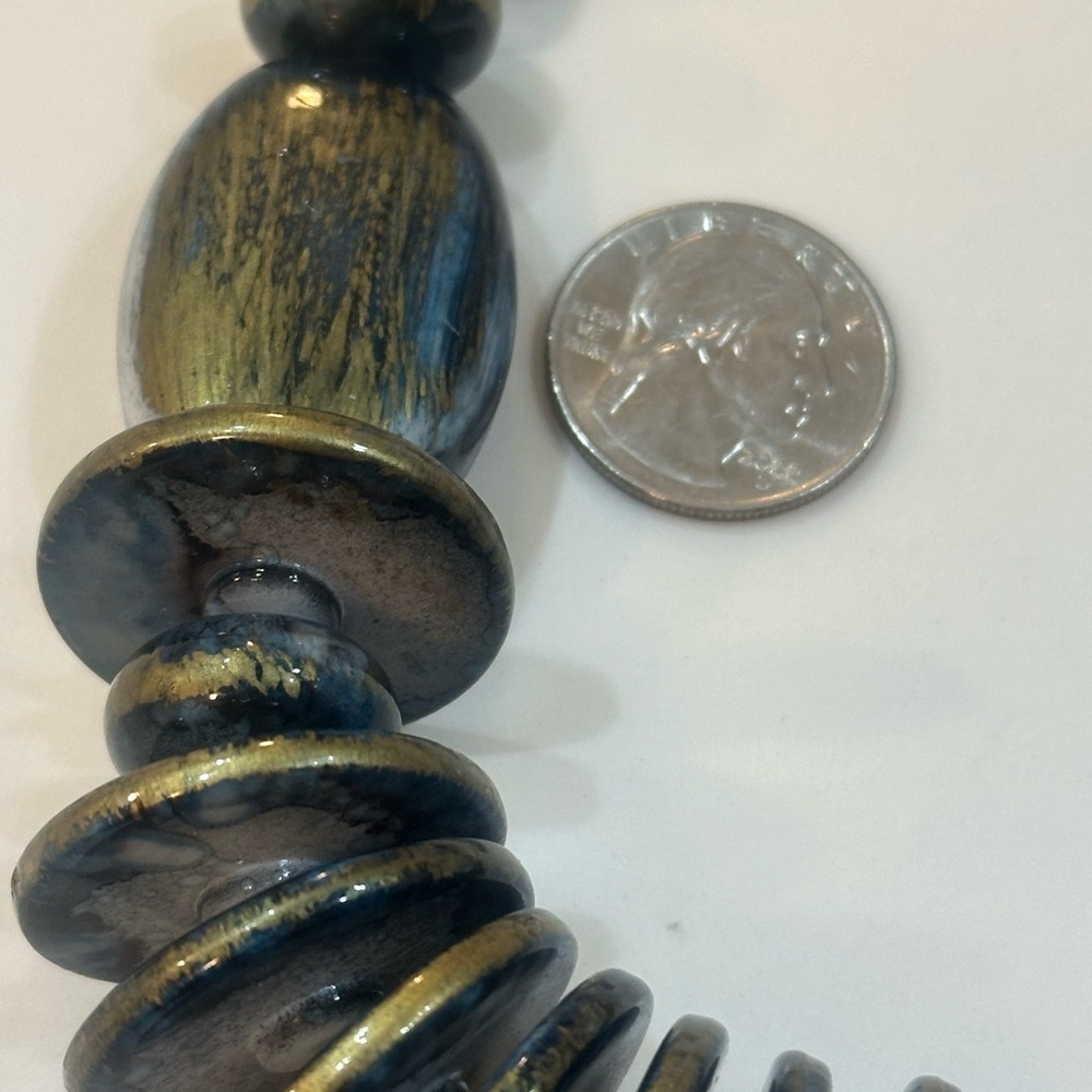 C1946 Chic Blue And Gold Disk Statement Necklace … - image 5